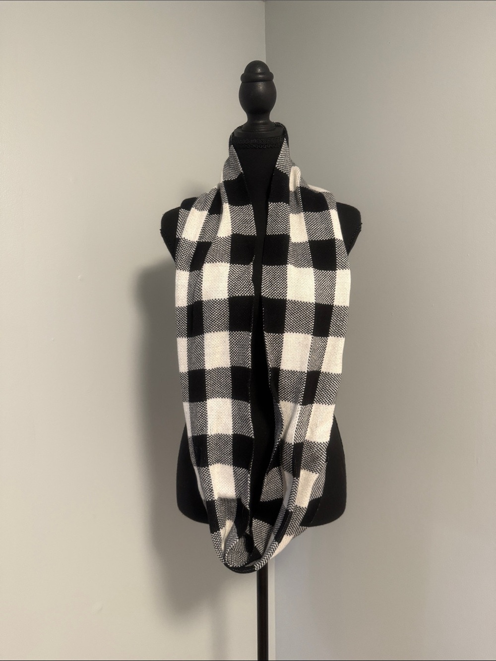 Talbots Black and White Buffalo Check Infinity Scarf